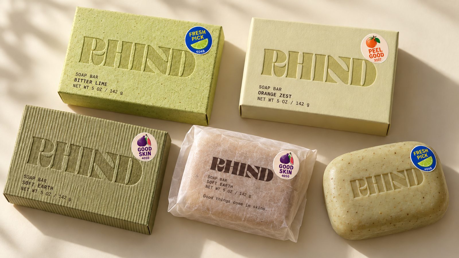 Ribbed wrap, translucent paper and bare soap